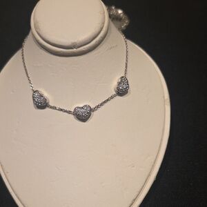 Brighton Silver Pave Triple Heart Necklace